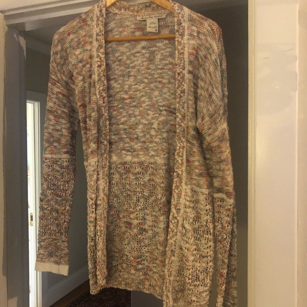 American rag long sleeved long cardigan with color speckles size small